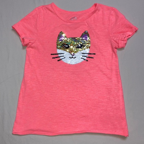 Cat Flip Sequin Shirt Girls Medium 7-8 Pink Gold Top Short Sleeve Summer Glitter - Picture 3 of 9